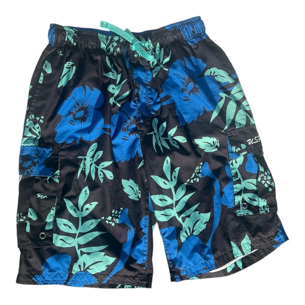 US Polo Assn Swim Trunks Mens Board Shorts Blue Hawaiian Mesh‎ Lined, Size L